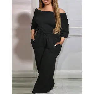 PlusSizeSolidColorLooseElegantWideLegJumpsuit