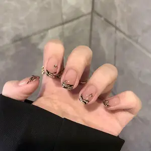 Short Ballerina Shaped Fake Nail, 30pcs/set Leopard Pattern Press on Nails with Nail File & Jelly Glue, Removable Full Cover Artificial Fake Nail for Women