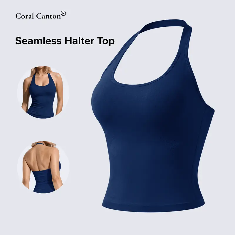 Coral Canton Seamless Sports Halter Top SohoChic