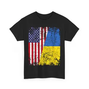 UKRAINIAN ROOTS  Half American Flag UKRAINE Unisex T-Shirt Casual Clothing Cotton Menswear
