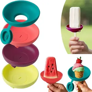 4pcs Silicone Ice Cream Holder Stand Set, Summer Popsicle Holder, Leak-Proof Cone Support with Drip Guard, Portable Youngsters's Ice Pop Mold Tray for On-The-Go Snacks - Dishwasher Safe, Thanksgiving