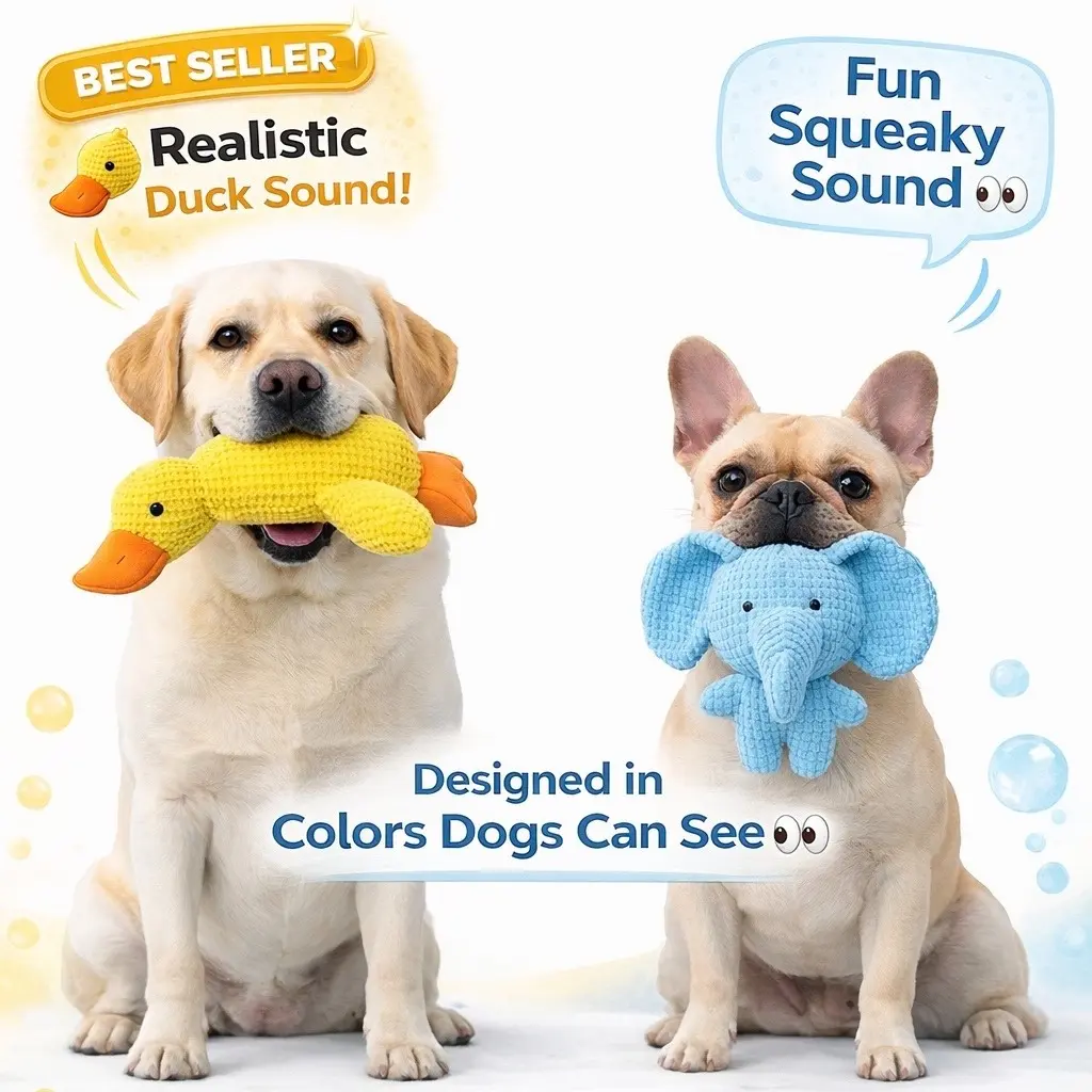 JeeciJimmy Dog Toys Interactive Squeaky Chew Toys Plush Duck & Elephant Soft Safe Pet Toy with Realistic Duck Sound, Crinkle Ears & Squeaky, Ideal Dog Toys for Small, Medium, Chewers and Fetch Lovers, Puppy Teething Chewing Interactive to Keep Them Busy
