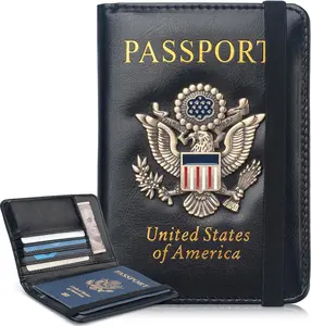 [New Arrival] Minimalist RFID-Blocking Passport Cover Holder Wallet for Women Men, Leather Passport Travel Wallet with Metal 3D Metal Badge, Vacation Travel Document Holder Cover Accessories