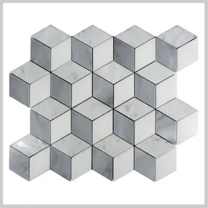 3D Cube White & Grey Marble Mosaic Tile – Modern Geometric Elegance(12x12 inch) DP6019