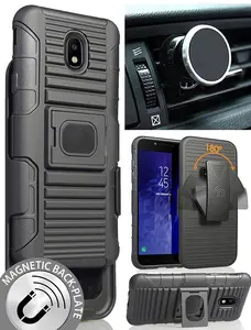 Case/Mount/Clip for Galaxy J7 2018, Nakedcellphone Black Ring Grip Case Cover + Belt Hip Holster Stand + Magnetic Car Holder for Samsung Galaxy J7 (2018) SM-J737, J7 Refine, J7 Star, J7 Aero