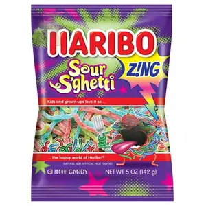 (2) HARIBO Gummi Candy, Z!NG Sour S’ghetti, Sour Gummy Candy, 5 Ounce Bag (Pack of 2) Delicious Soft & Chewy Snacks, Assorted Fruity Flavors