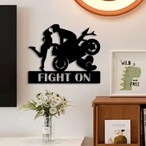 1pc Stylish Couple Motorcycle Metal Wall Art, Stylish Couple Motorcycle Statue Mural, Perfect for Garage, Workshop, Patio Wall Decor, Christmas Decor, Ideal Gift for Motorcycle Enthusiasts Halloween Christmas decorations