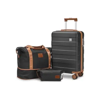 3-Piece Luggage Set 20-Inch Carry-On Suitcase with Spinner Wheels TSA Lock Travel Duffel Bag and Toiletry Bag Hardside Lightweight Luggage , Black