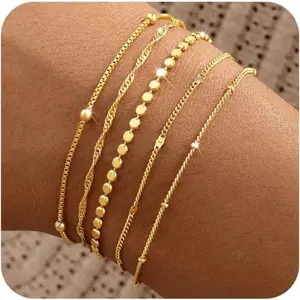 Gold Bracelets for Women, 14K Gold Plated Stackable Bracelet Stack Set Adjustable Charm Paperclip Chain Snake Link Layered Waterproof Jewelry Sets Gifts: Clothing, Shoes & Jewelry
