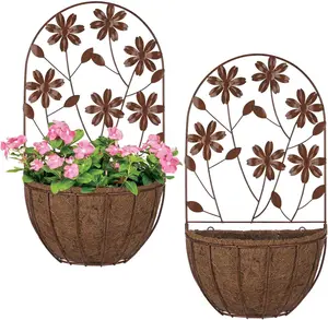 Wall Hanging Planter Decor Art with Flower - 2PKs Indoor/Outdoor Wall Mounted Planters for Succulent Herb Home Garden