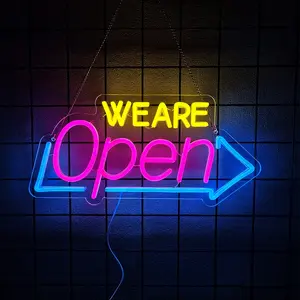 Neon We Are Open Signs for Business,Open Sign LED, Illuminated Sign Light, LED Neon Lights, Super Bright & Easy to Spot Open Neon Sign(Pink&Blue&Yello), with ON/OFF, Ideal for Window, Party, Wall, Bars, Coffee