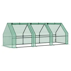9' x 3' x 3' Mini Greenhouse with Zippered Doors & Roll-up Windows, Portable Plant Hot House with Durable PE Cover, Water Resistant, UV Protected for Outdoor Flowers, Vegetables, Green