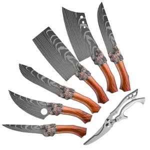 7-piece set | Japanese professional kitchen knife set | Stainless steel kitchen knife set | High carbon steel blades | Chef’s knife | Boning knife | Fruit knife | Wooden handle | Home cooking tools