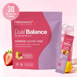Curvespace Dual Balance Sculpt Drink Mix | Hormone & Muscle Support with Creatine, Myo-inositol & Fenugreek, Vitex, Maca & Wild Yam, Hyaluronic Acid — Strawberry Lemonade, 0g sugar, 30 packets