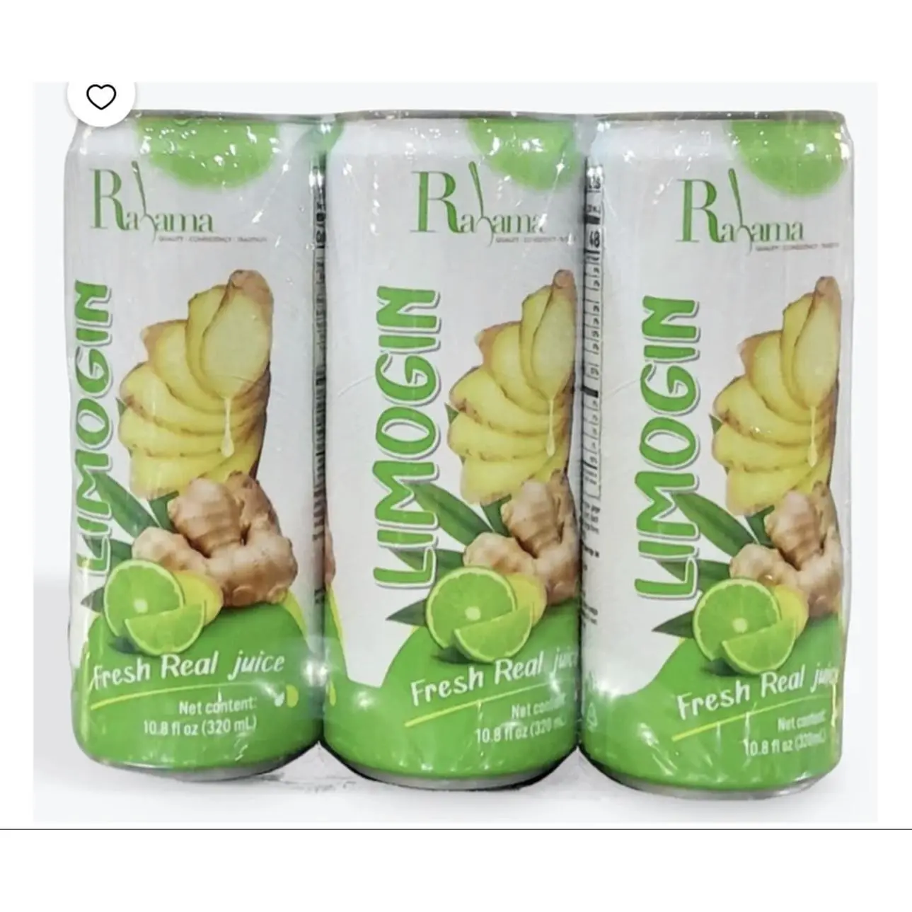 Rahama Lime-Ginger Juice 100% Natural 6-Packs Fresh Real Juice 10.8 fl oz Cans