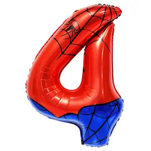 Spider Web Number 4 Balloon Birthday Decoration, Superhero Themed 40in Giant Mylar Number Party Supplies