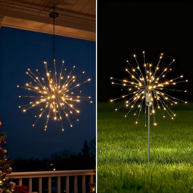 18" Starburst Light Lighted Ball 120 LED Firework Lights Twinkle Warm White Hanging Ball Dual-use for Patio Walkway Pathway Decoration Indoor/Outdoor