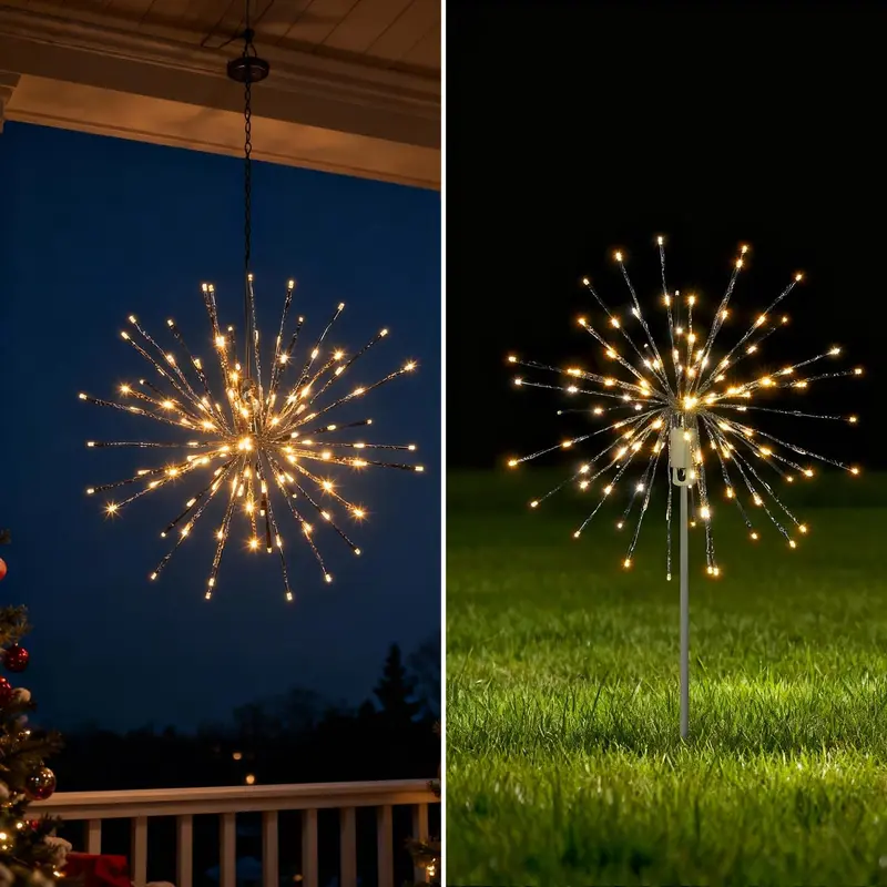 18" Starburst Light Lighted Ball 120 LED Firework Lights Twinkle Warm White Hanging Ball Dual-use for Patio Walkway Pathway Decoration Indoor/Outdoor