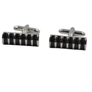 Spiral Ridge Cufflinks With Silver and Black Stripes
