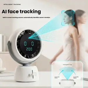 AI Smart Face Tracking Fan With 120° Oscillation Turbo Table Fan Travel Vacation Essentials for Office 0-200 Stepless Speed, Ultra Quiet 30dB RGB Light USB Rechargeable With Joystick Control Quiet Cooling Quiet Desk Fan Portable For Work, Sleep, Gaming