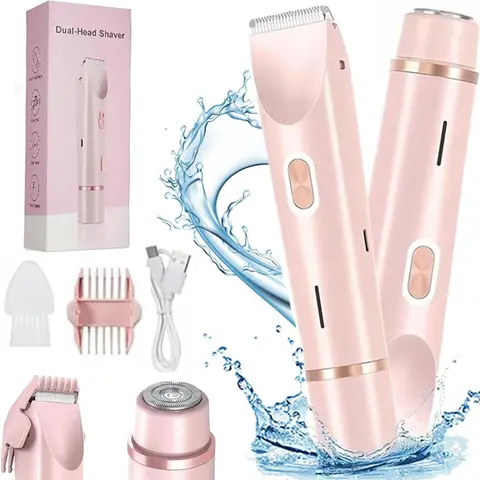 Women's 2-in-1 Dual Head Cordless Portable Shaver Kit - USB Rechargeable ABS Plastic Showerproof Wet/Dry Painless Hair Remover with Charger, Body Trimmer for Bikini & Underarm