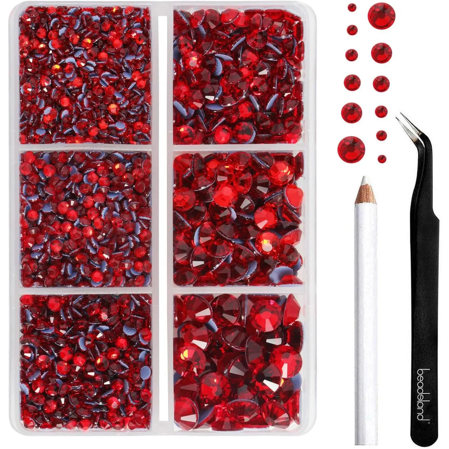 Hotfix Rhinestones Kit, 4000 PCS Light Siam Light Red Rhinestones (SS6-SS30 Mixed 6 Sizes) with Wax Pencil and Tweezers for Clothes Crafts