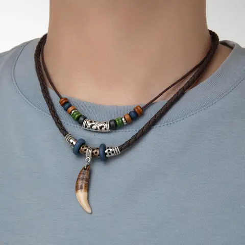 Vintage Beaded Decor Pendant Necklace, Boho Style Adjustable Jewelry Gift for Women & Men, Casual Jewelry for Party, Daily Clothing Decor, Beaded Choker, Casual Style Necklaces, Adjustable Length Necklace