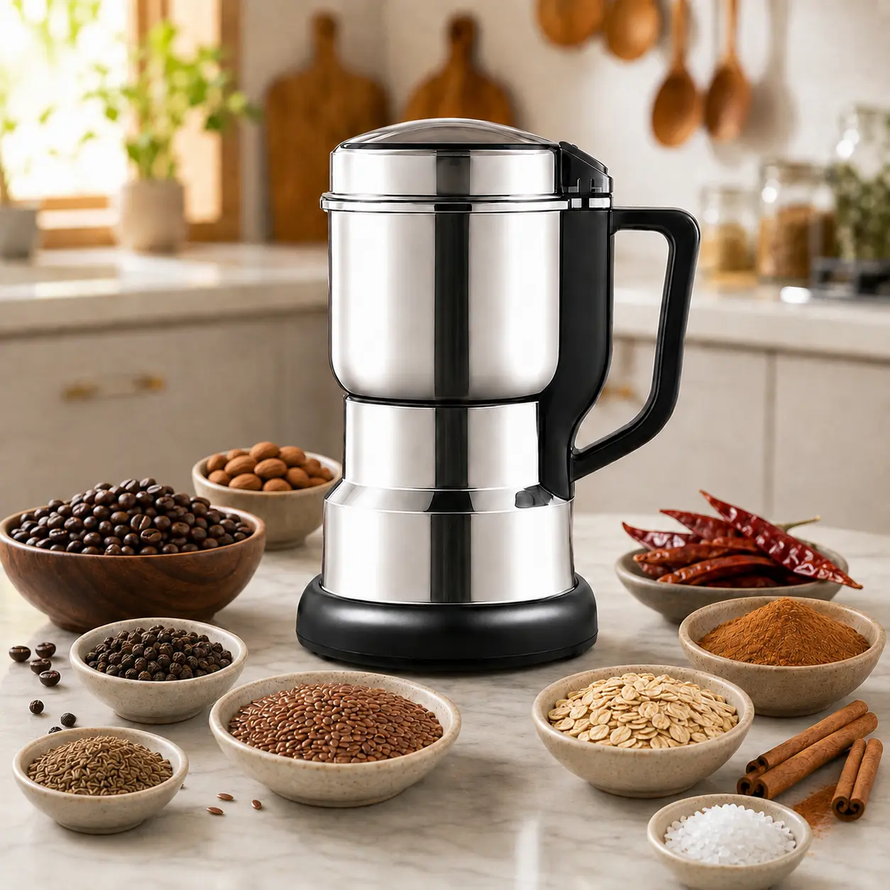 300W High Power Durable Plug-Powered Electric Coffee Grinder - Food-Grade Stainless Steel Kitchen Tool, Efficient Spice & Grain Grind Processor,techvibes