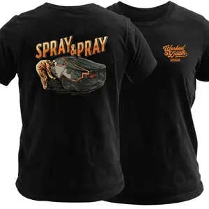 Spray & Pray Auto Body T Shirt, Funny Car Painter Graphic Tee, Soft Cotton Blend Workman Shirt, Body Shop Technician Humor Design, Work to Death Job Apparel for Men & Women