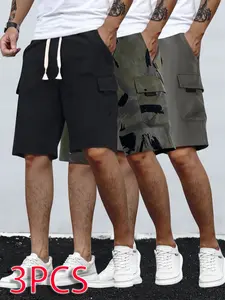 Men’s Summer Cargo Shorts, Pack of 3 – Loose Straight-Leg Bermuda Shorts, Trendy Camouflage Design with Multiple Pockets, Breathable and Durable Casual Athletic Shorts