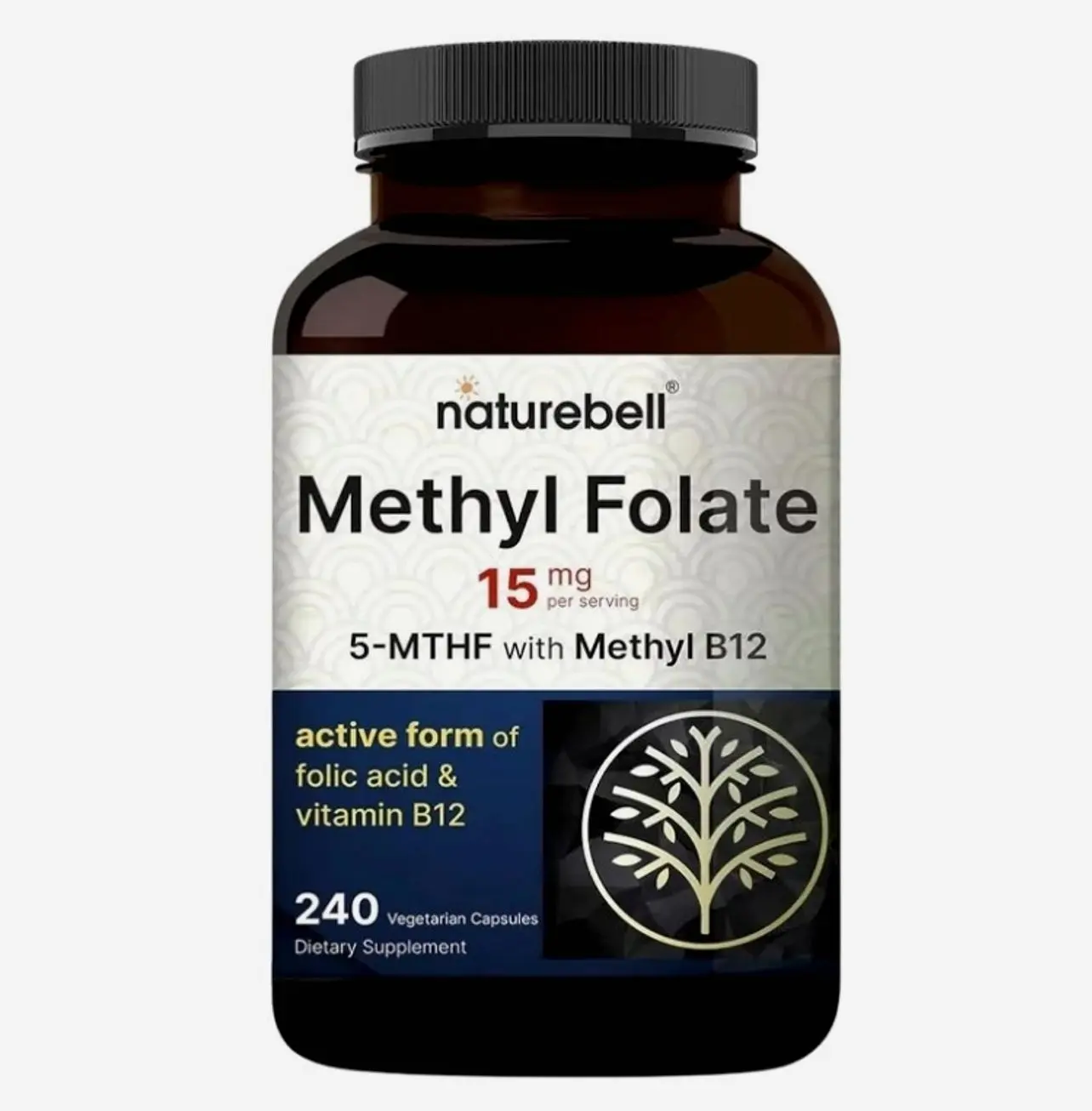 Methyl Folate 15mg - 240 Capsules - 5-MTHF with Methyl B12-15mg L-Methylfolate & 1,000mcg Vitamin B12 - Energy & Cognitive Support Supplement* - Gluten-Free & Non-GMO