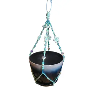 Blue Plant Hanger with Beaded Design for Hanging Pots and Planters Hangable Decorative Hanger for Pots and Planters
