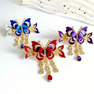 3count Bohemian Butterfly Tassel Hair Clips with Rhinesnes - Vintage-Inspired Alloy Hair Accessories for Women, Elegant Hairpins for Updos, Ponytails & Buns, Hair Accessories for, Bunmaking Accessories, Bohemian Style, Rhinesne Embelli