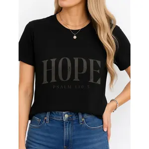 Women's Psalm 130:5 Black Solid Short-Sleeve T-Shirt - Minimalist Streetwear, Personalized Unisex Top, Comfortable Breathable Fabric, Summer Everyday Wear, Suitable For Most Outfits, Made In USA