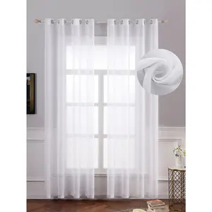 2pcs White Transparent Window Screens For Living Room, Semi-transparent Ring Curtains For Privacy Protection And Translucent Curtains For Light Filtering In Bedroom