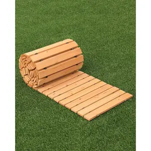 summervibes Cedar Wood Roll-Out Garden Pathway, 144x17 in Non-Slip Straight Outdoor Walkway with Wire Rope Connection, Easy-Setup Decorative Garden Paver for Backyard, Patio, Wedding