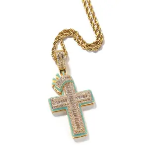 HIPHOP style, will glow-in-the-dark crown icing cross pendant, 2 pieces set, pendant + necklace, send boyfriend girlfriend gift