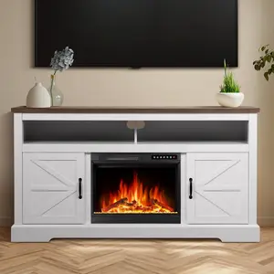 R.W.FLAME 60" Electric Fireplace Mantel with Remote, Adjustable LED Flame, 750W/1500W (White) Dual Heating Heater Machine