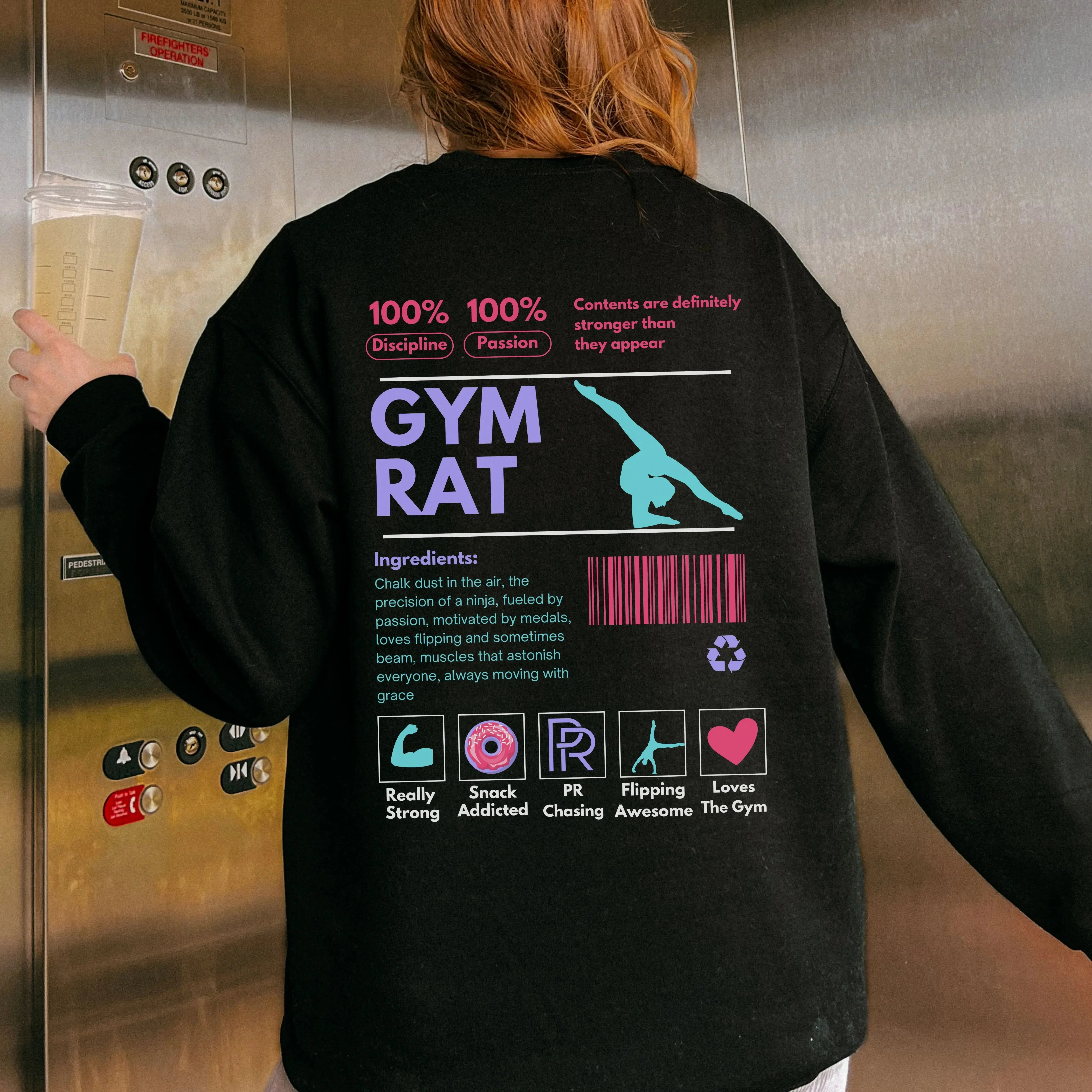 Gym Rat Ingredients Label Gymnastics Sweatshirt