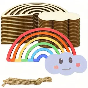 10/20 PCS - Packaged wooden rainbow cloud-shaped children's DIY painting handicrafts, unfinished wooden craft kit - Hanging wooden decorations - Multi-functional festival handicrafts, suitable for Halloween and Christmas gift pendants