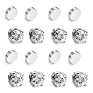 Stud Earrings Stainless Steel Magnetic Stud Earrings Fake Zirconia Diamond Earrings for Women Men Silver