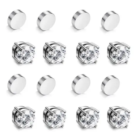 Stud Earrings Stainless Steel Magnetic Stud Earrings Fake Zirconia Diamond Earrings for Women Men Silver