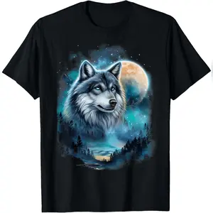 Majestic Wolf Under Moonlit Forest Sky T-Shirt Smooth Cotton T-Shirt