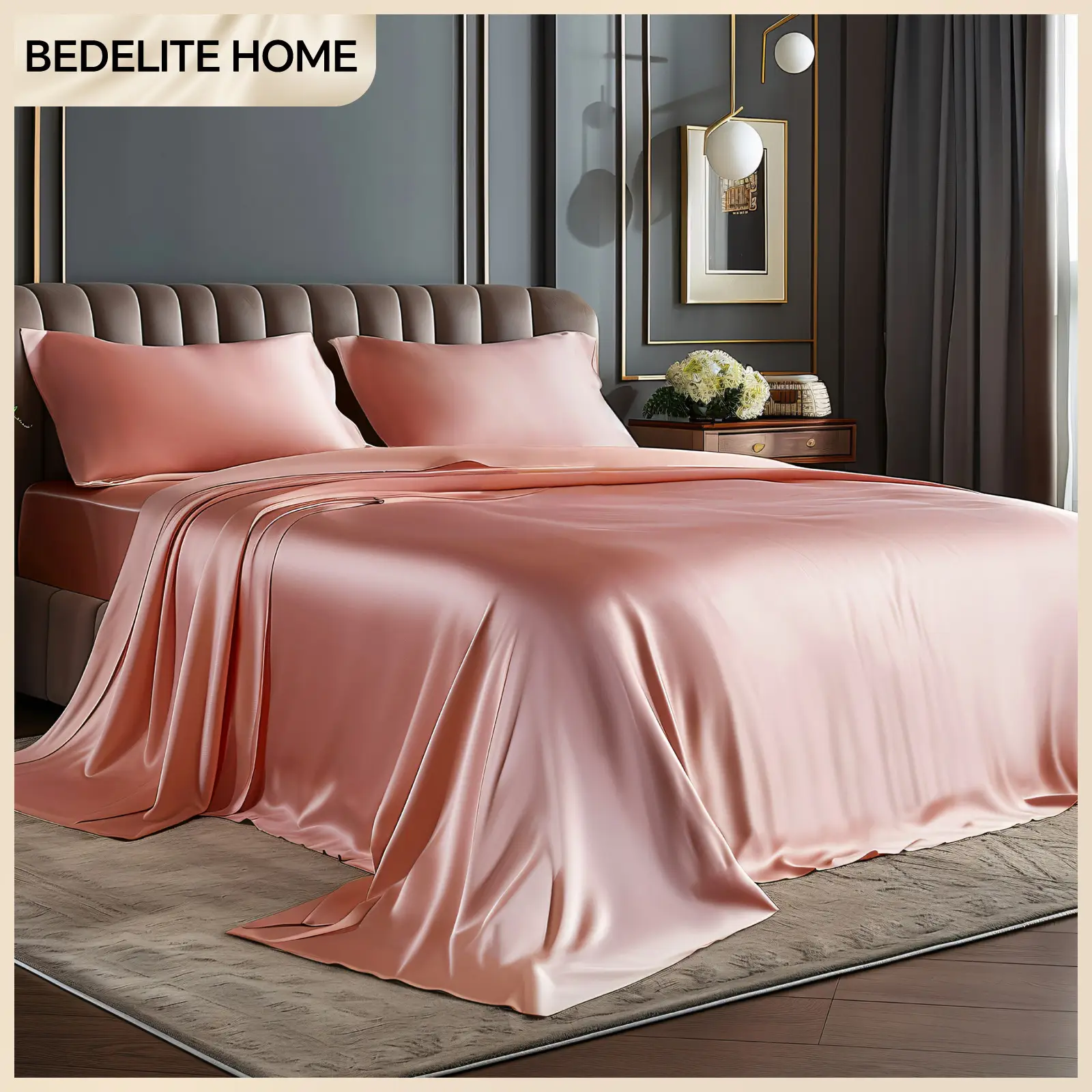 BEDELITE HOME Satin Sheets Bed Set Luxury Soft Ivory White Christmas Thanksgiving Halloween gifts Silky Sheets for Hair and Skin Deep Pocket Fitted Sh