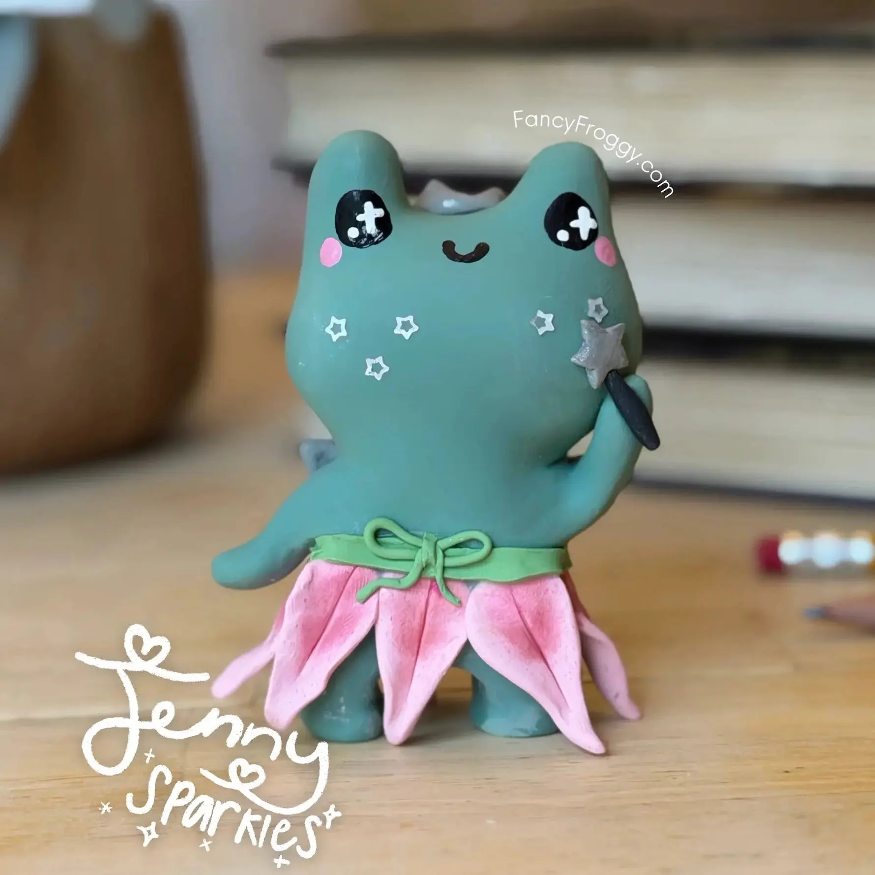 Handmade Clay Desk Friend - (Jenny Sparkles: Lily Flower Inspired Outfit)