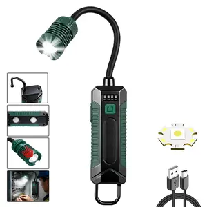 1pc Rechargeable Gooseneck Flashlight, Portable Magnetic Work Light with Rotating Tail Hook for Tent Use, 360° Flexible Bendable Design, 3 Lighting Modes, Type-C Fast Charging with Four Power Indicator Lights, Ideal for Repair, Camping, BBQ, Home