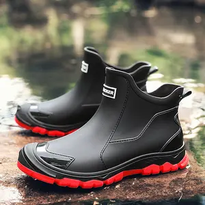 Men’s waterproof ankle rain boots, slip-on Chelsea rubber boots with non-slip rugged sole, lightweight garden work shoes for outdoor fishing and mud