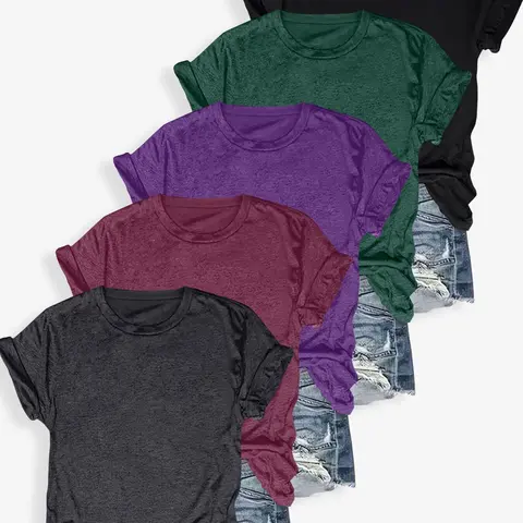 Women's Solid Round Neck Tee, Casual Short Sleeve Crew Neck T-Shirt for Summer, Ladies Clothes for Daily Wear