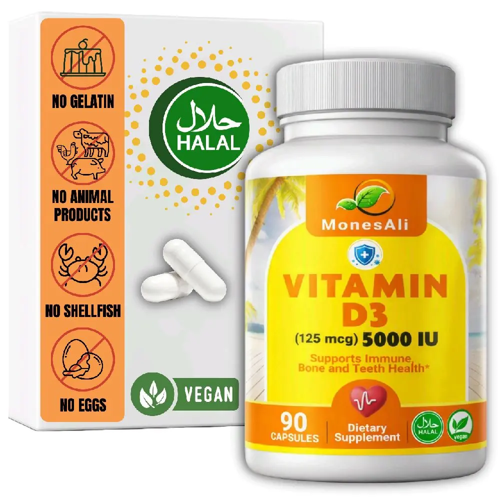 MonesAli Halal Vitamin D3 Capsules, Vegan, 90 Count Healthcare Natural