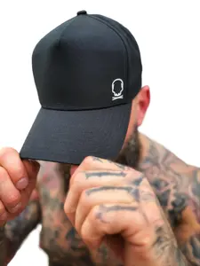TheDriveClothing TDC Symbol Retro Black Snapback Hat – Curved Bill Cotton Cap, Grey Hat with White Print, Structured High Profile Streetwear Headwear